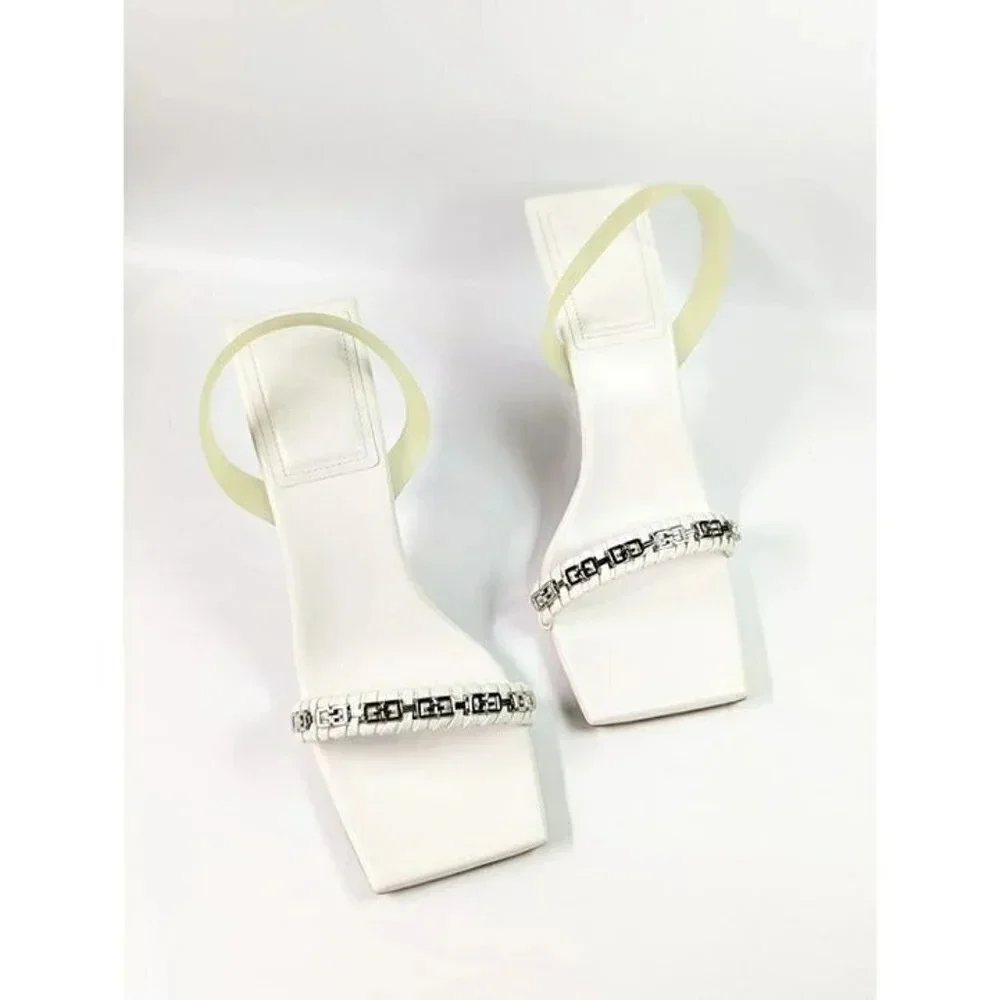 Givenchy Chain Embellished G Woven Ivory Leather Heel Sandals Size 41 MSRP $925 - Picture 3 of 13